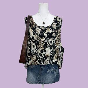 black white and brown floral vintage 90s textured popcorn tank top